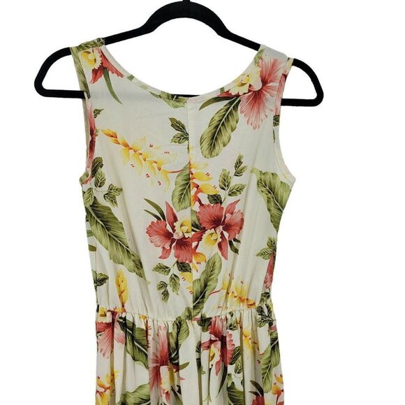 Vintage Two Palms Hi-low Blouson Tank Midi Dress S Yellow Pink Tropical Floral - Picture 8 of 11